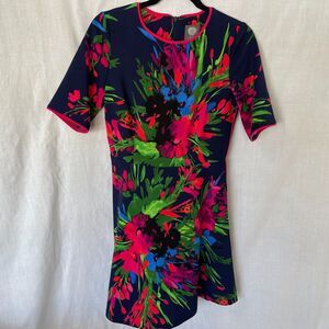 Vince Camuto Floral Dress Navy Bright A line Size 6